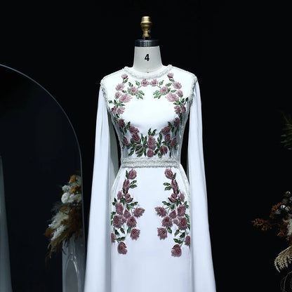Luxury Embroidered Black Evening Dress with Cape Sleeves SS487