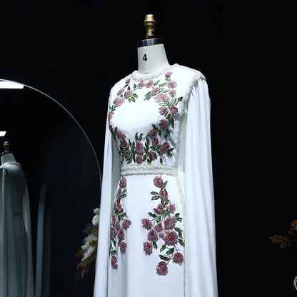 Luxury Embroidered Black Evening Dress with Cape Sleeves SS487