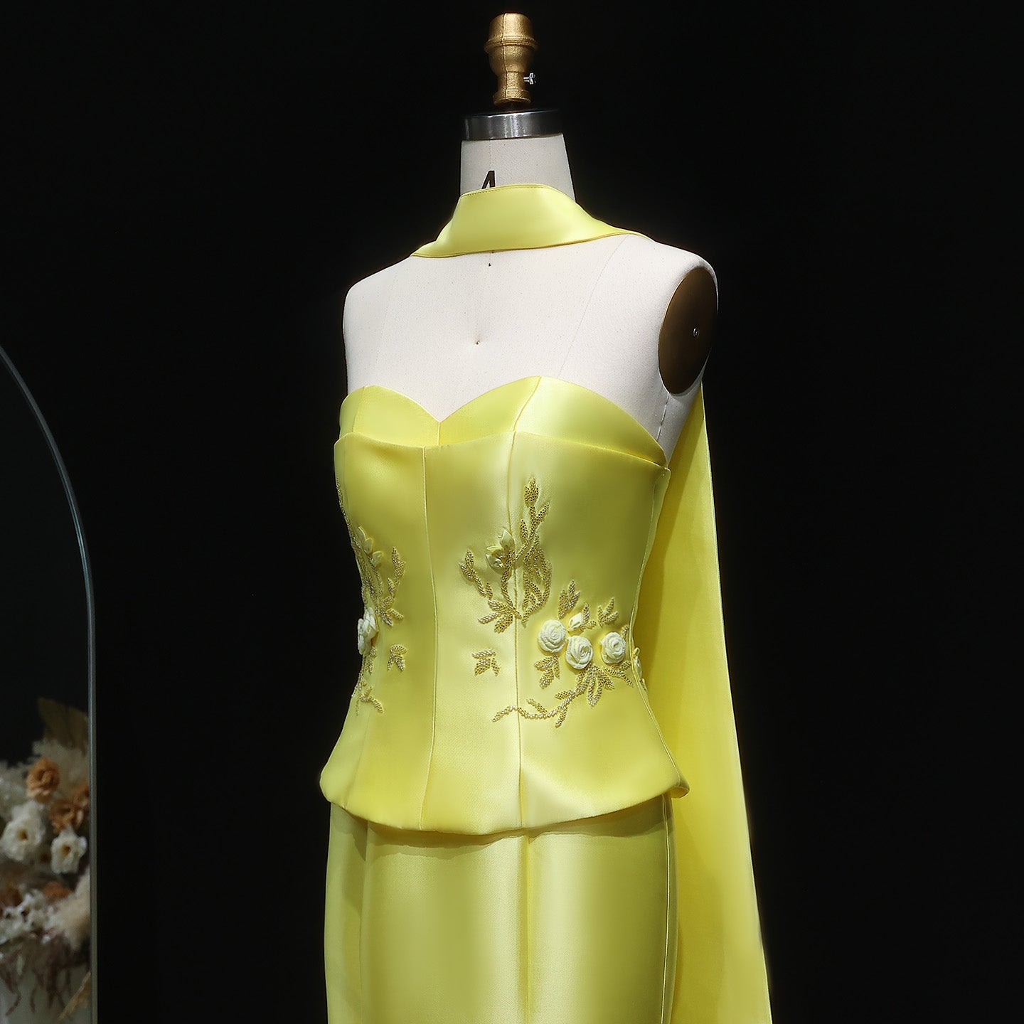 Graceful 3D Floral Blue Mermaid Evening Dress with Scarf SS245