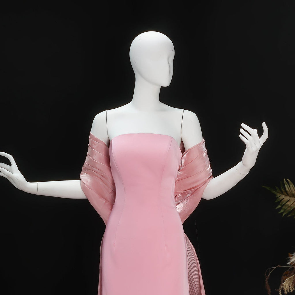 Luxury Strapless Pink Evening Dress with 3D Floral Overskirt SF485
