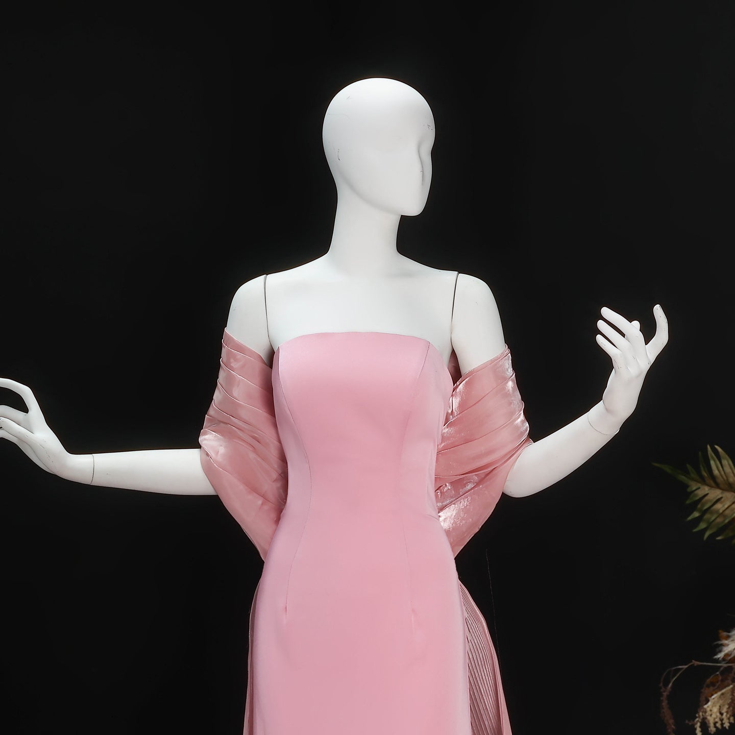 Luxury Strapless Pink Evening Dress with 3D Floral Overskirt SF485