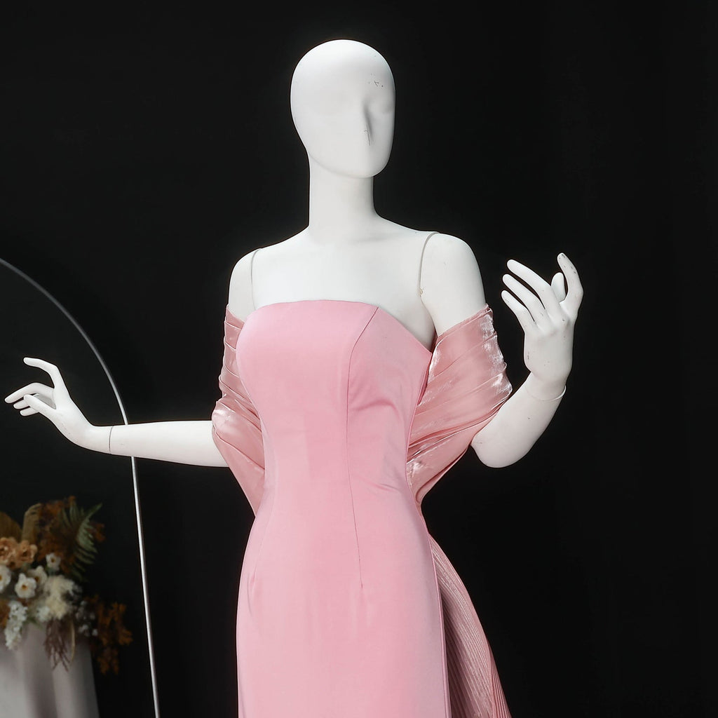 Luxury Strapless Pink Evening Dress with 3D Floral Overskirt SF485
