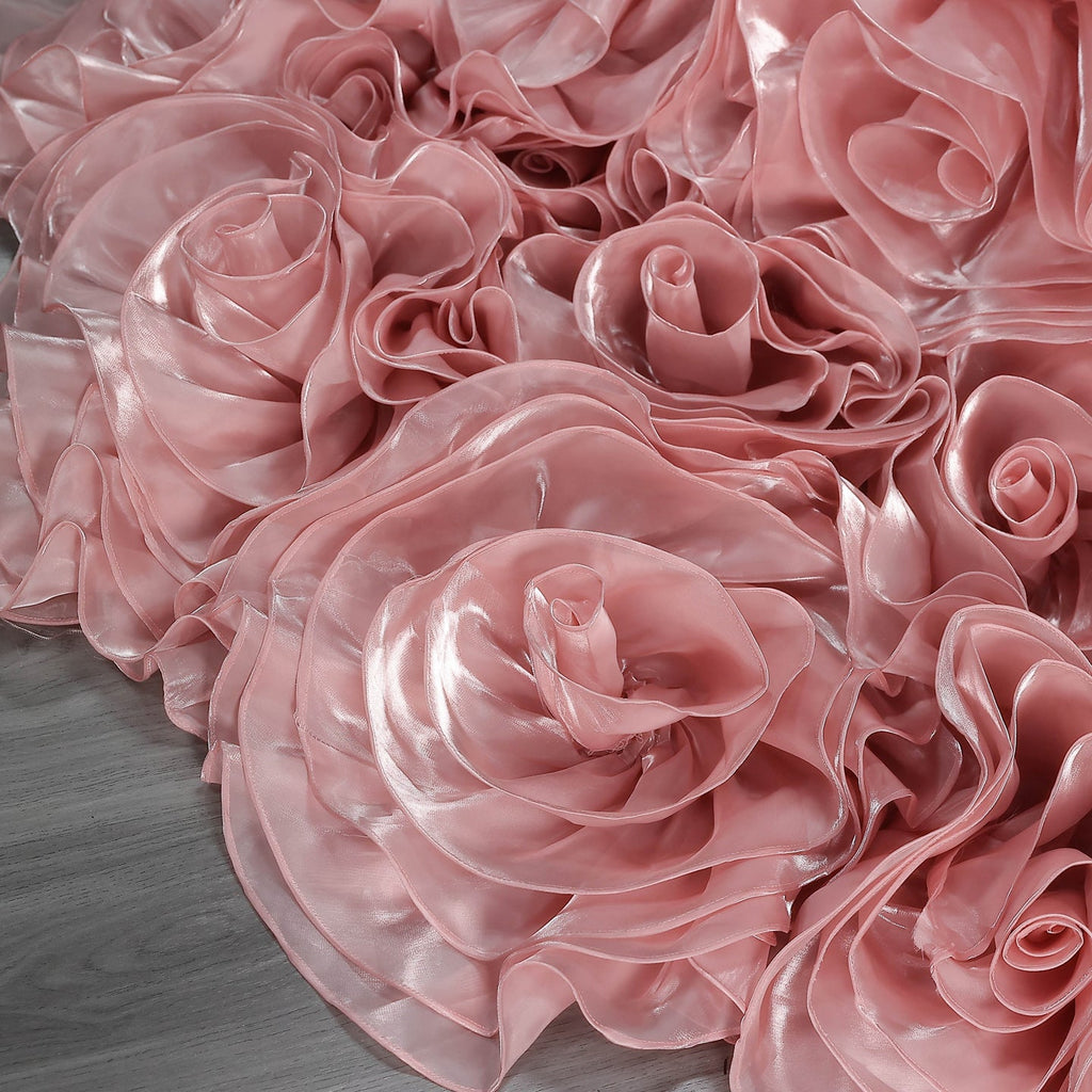 Luxury Strapless Pink Evening Dress with 3D Floral Overskirt SF485