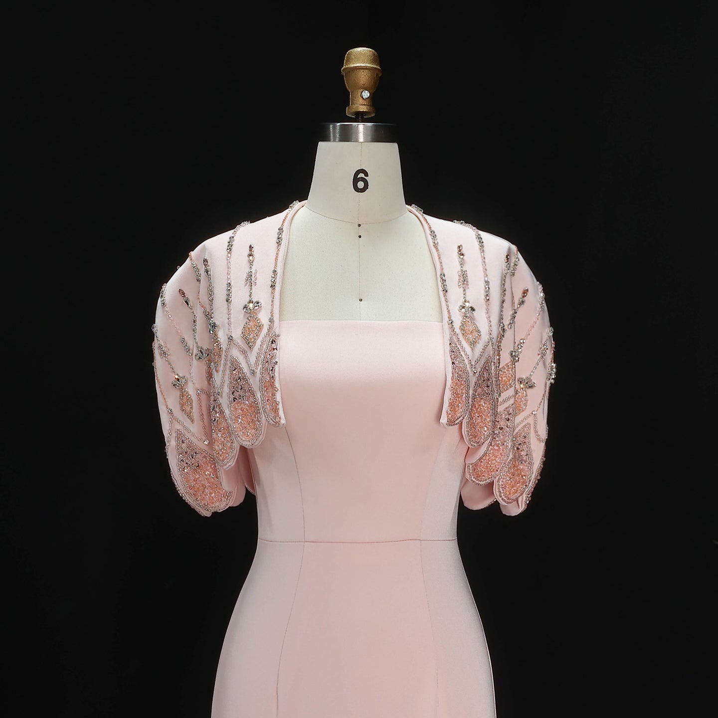 Luxury Pink Strapless Evening Dress with Beaded Capelet SS302