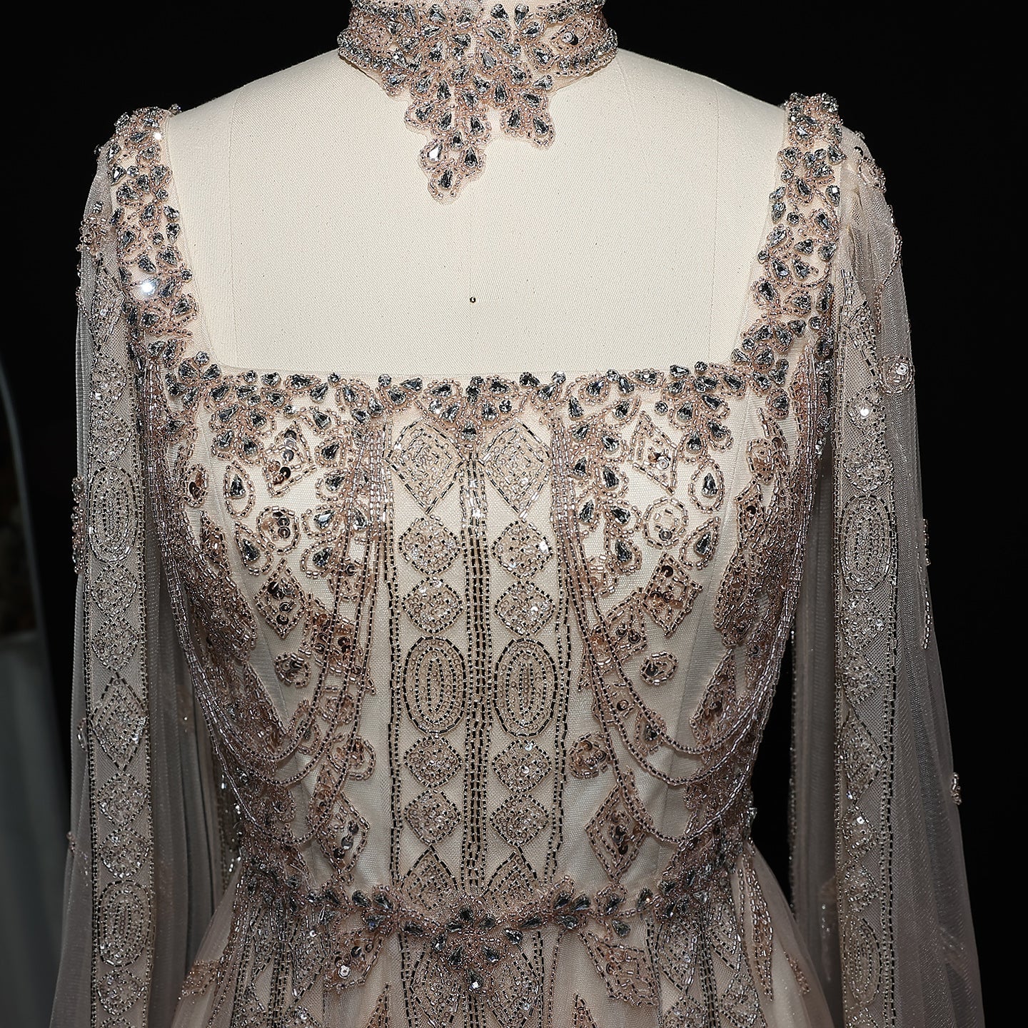 Luxury Beaded Burgundy Evening Dress with Cape Sleeve SS543