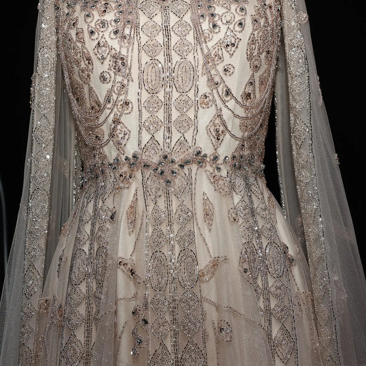 Luxury Nude Evening Dress with Cape Sleeves Chocker SS543