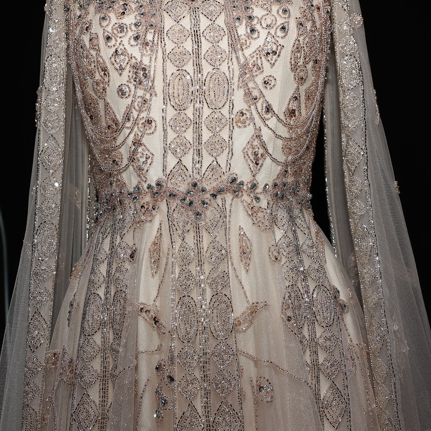 Luxury Beaded Burgundy Evening Dress with Cape Sleeve SS543
