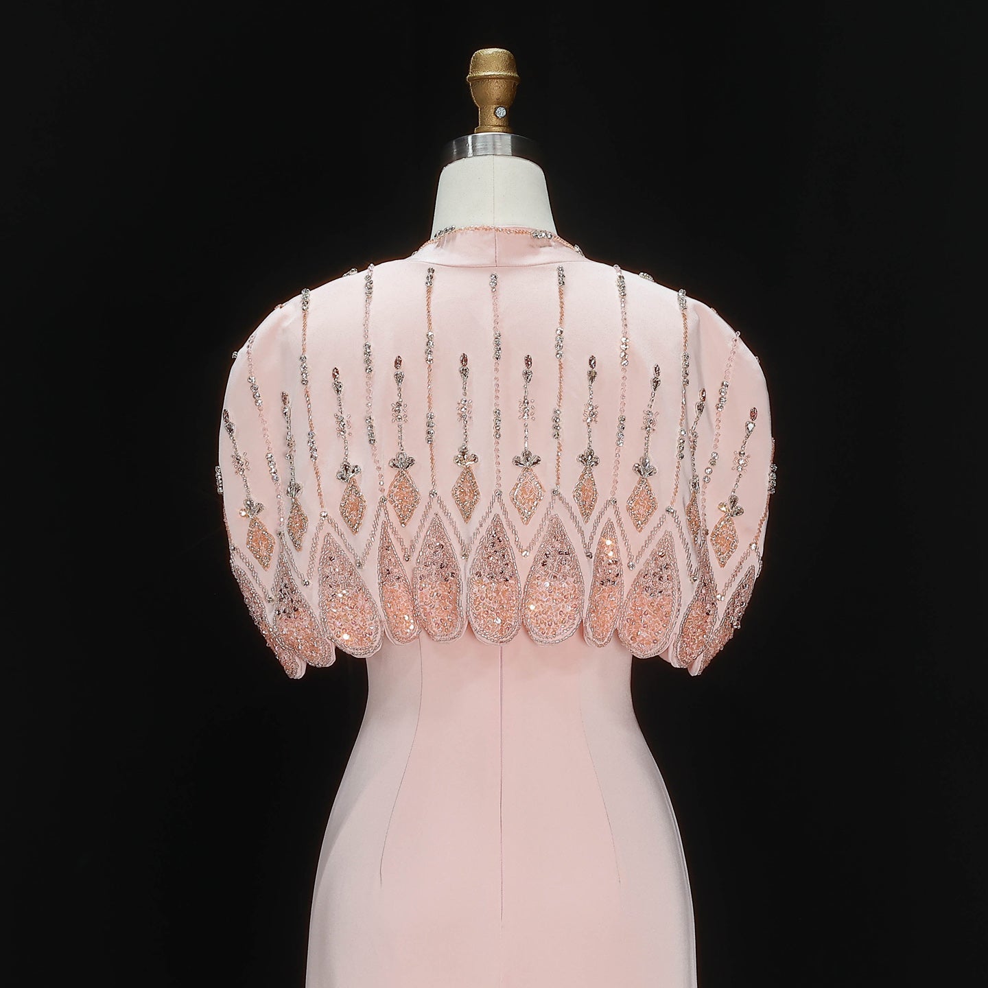 Luxury Pink Strapless Evening Dress with Beaded Capelet SS302