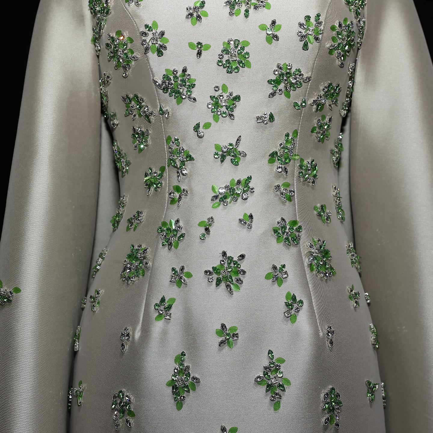 Luxury Beaded Sage Green Evening Dress with Cape SS536