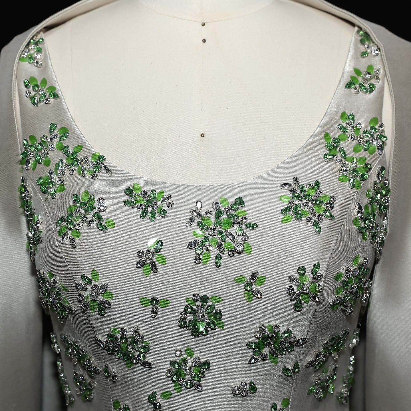 Luxury Beaded Sage Green Evening Dress with Cape SS536