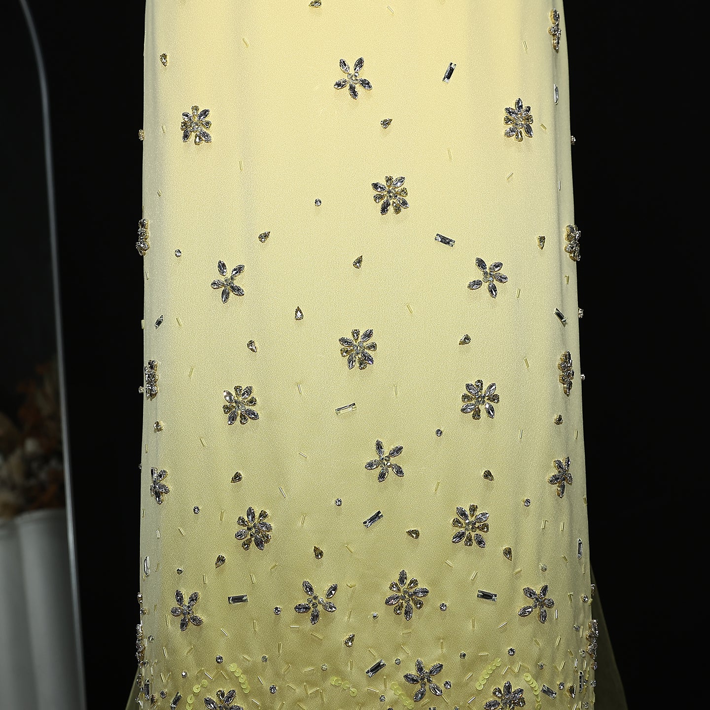 Luxury Yellow Beaded Crystal Evening Dress with Sheer Shawl XD018