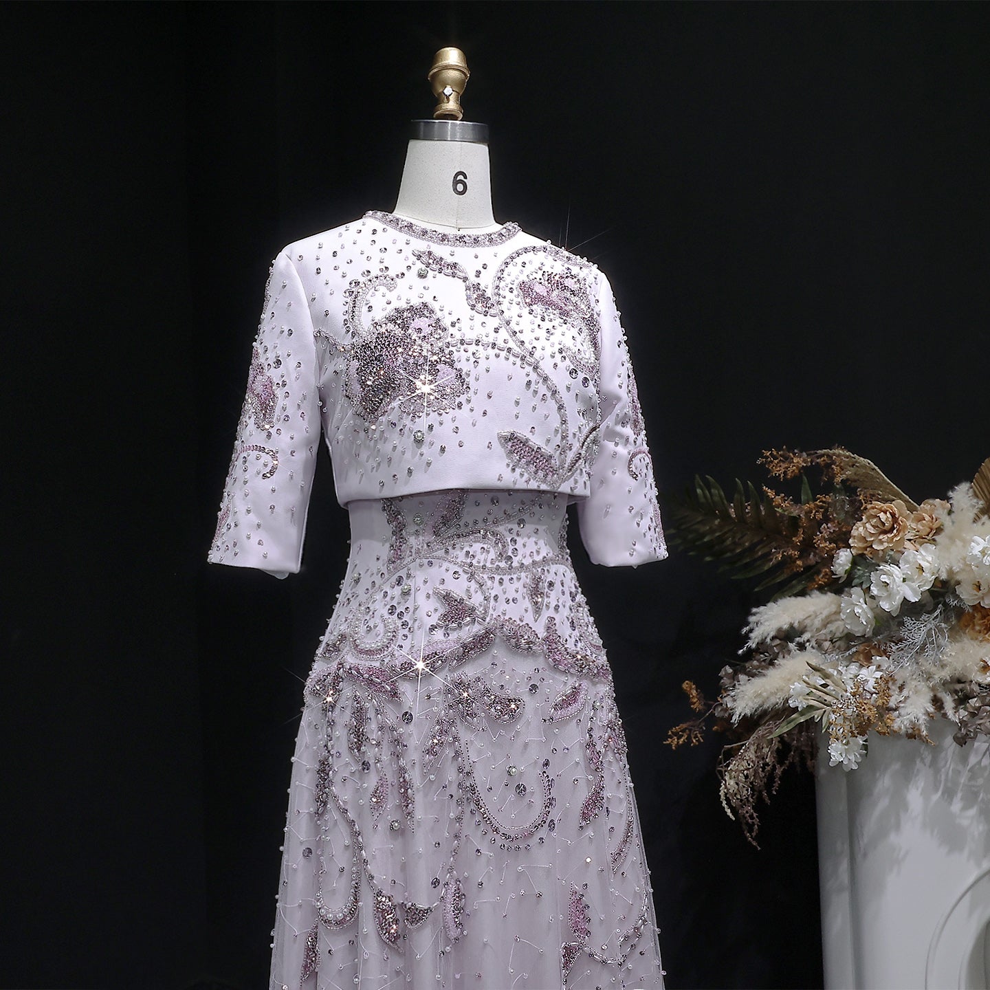 Elegant Blush Pink Crystal Short Sleeve 2-Piece Evening Dress SS518