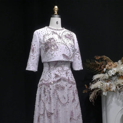 Luxury Blush Pink Crystal Short Sleeve 2 Pieces Evening Dress SS518