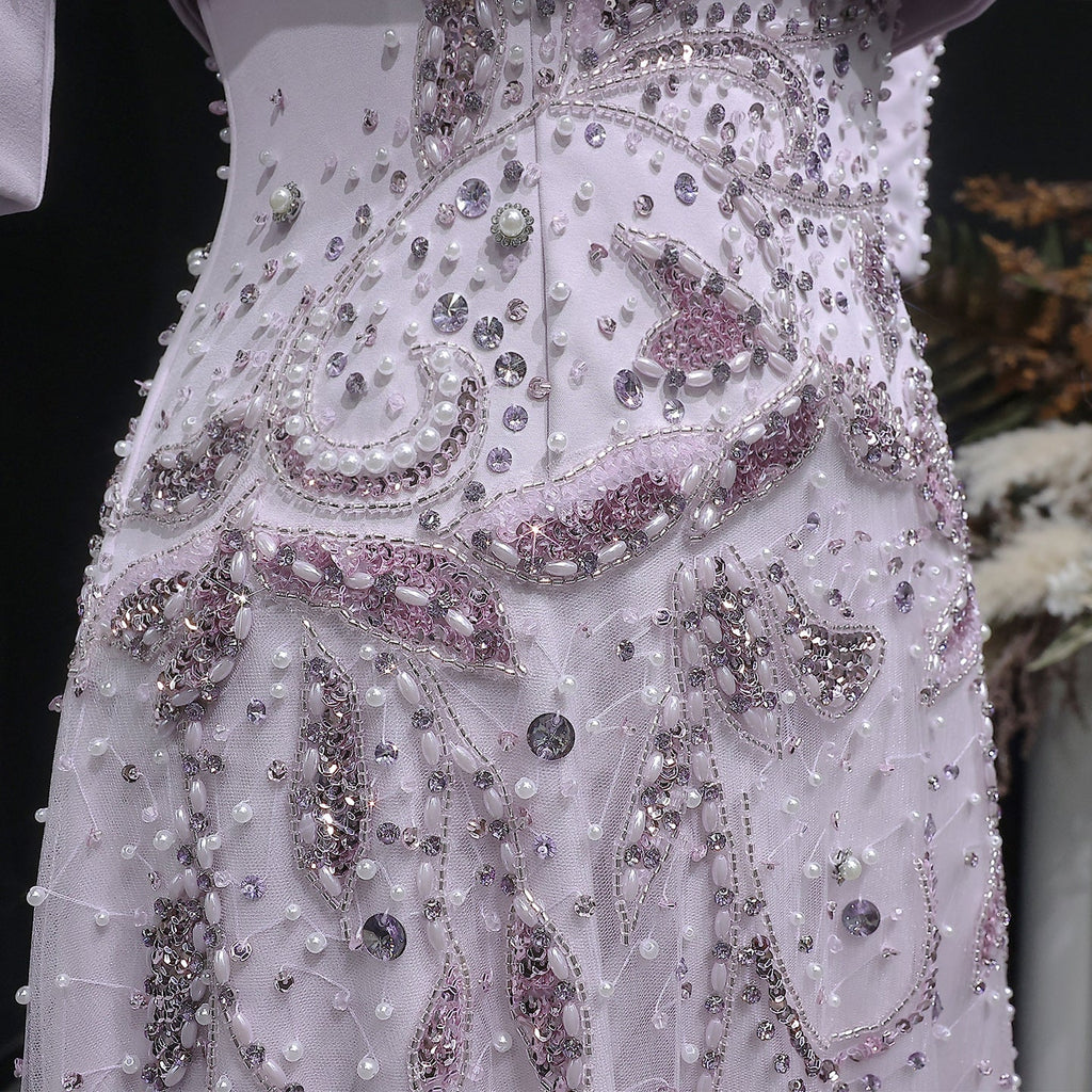 Elegant Blush Pink Crystal Short Sleeve 2-Piece Evening Dress SS518