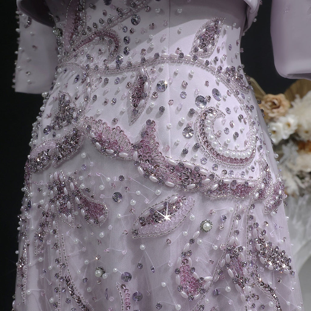 Elegant Blush Pink Crystal Short Sleeve 2-Piece Evening Dress SS518