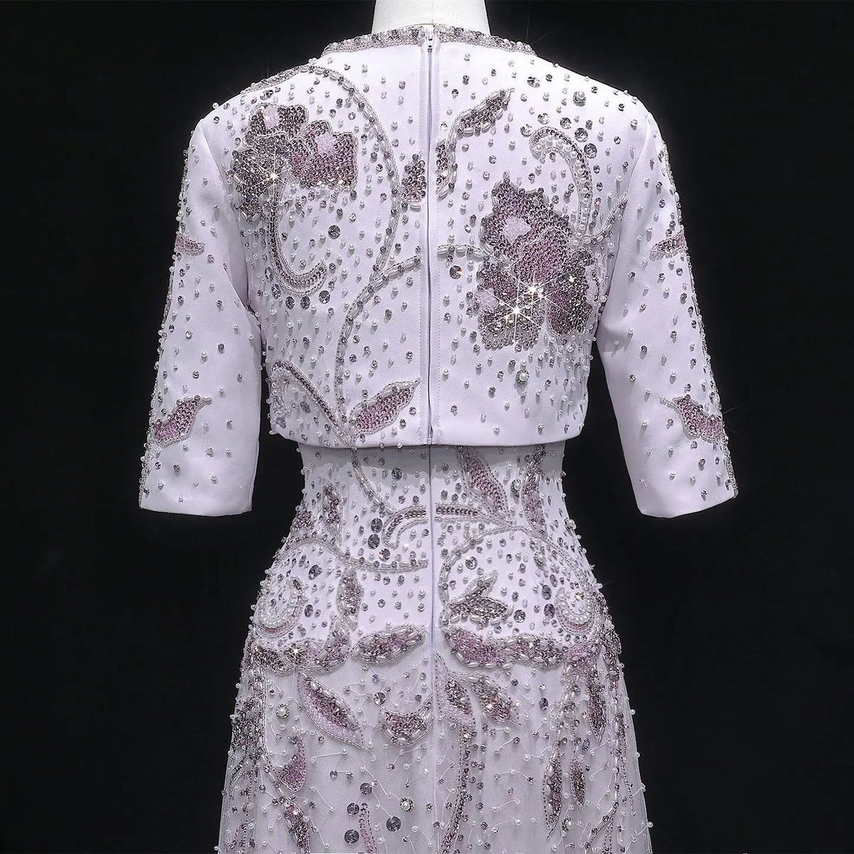 Luxury Blush Pink Crystal Short Sleeve 2 Pieces Evening Dress SS518