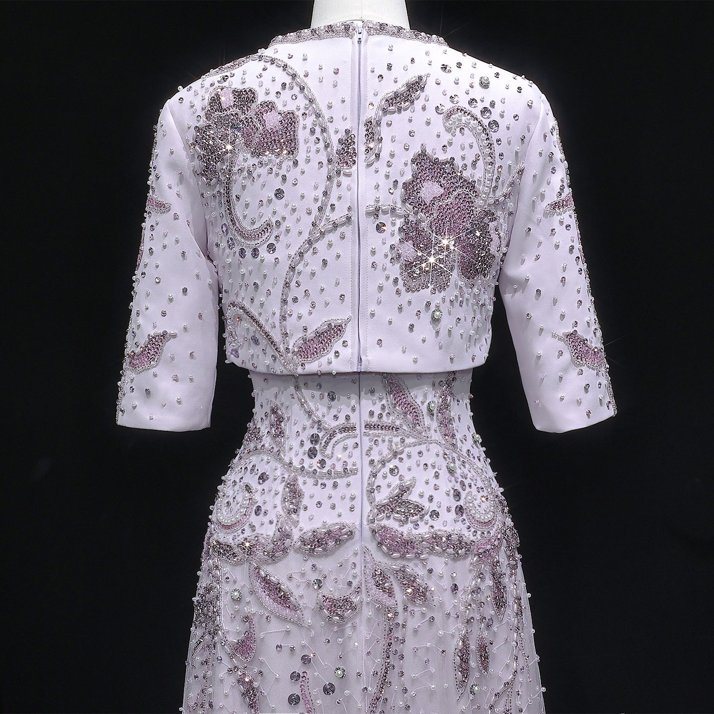 Elegant Blush Pink Crystal Short Sleeve 2-Piece Evening Dress SS518
