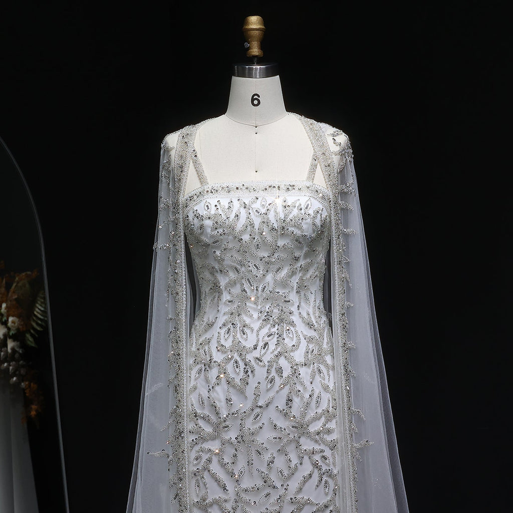 Luxury Crystal Pink Evening Dress with Cape SS393
