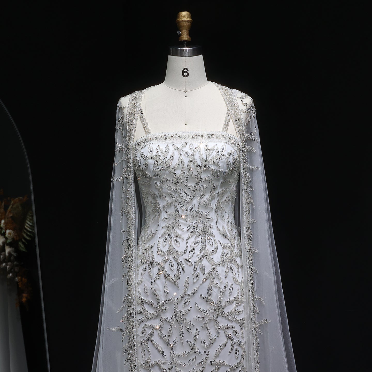 Luxury Crystal Pink Evening Dress with Cape SS393