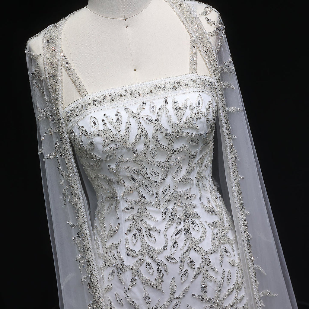Luxury Crystal Pink Evening Dress with Cape SS393