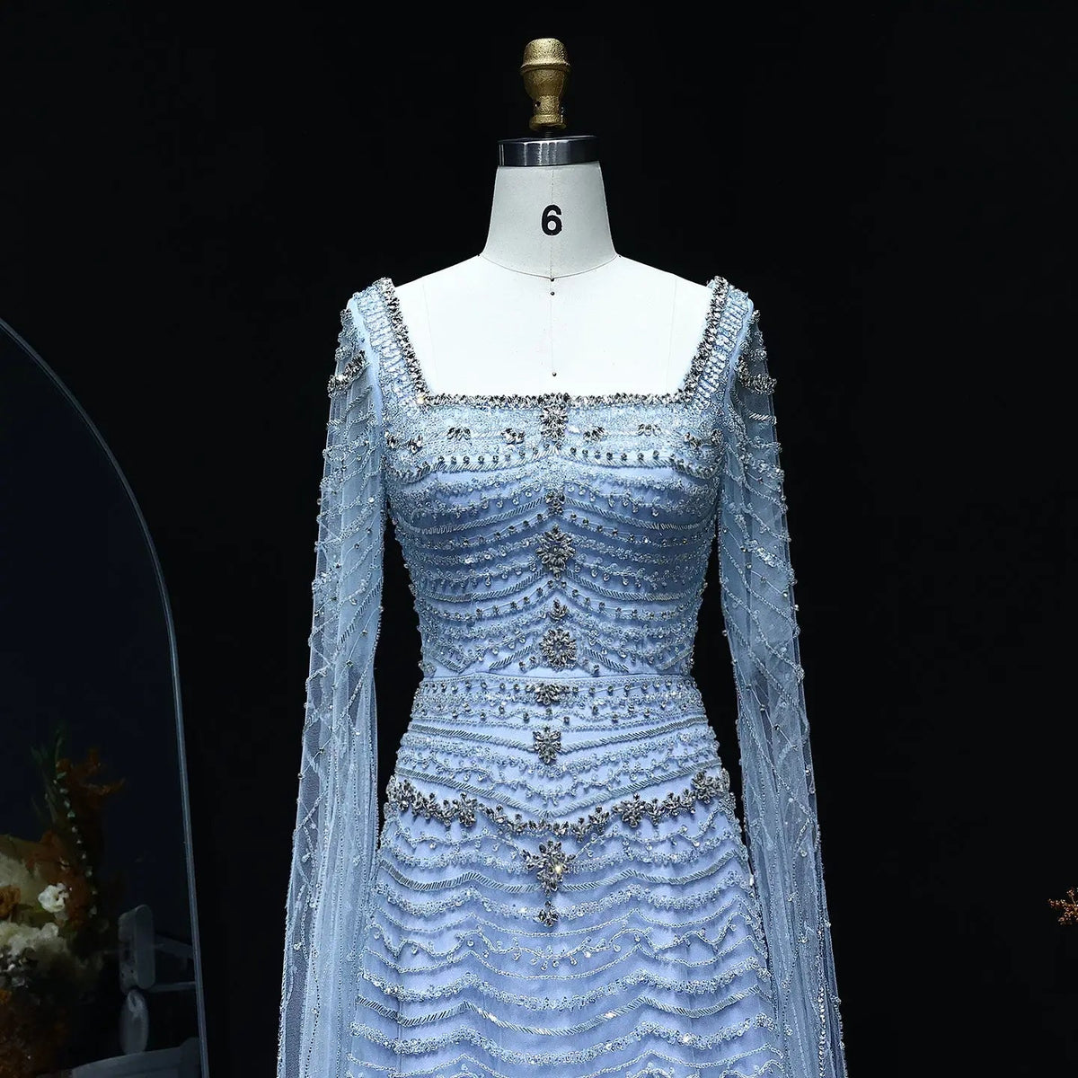 Luxury Beaded Caramel Evening Dress with Cape Sleeve SS591