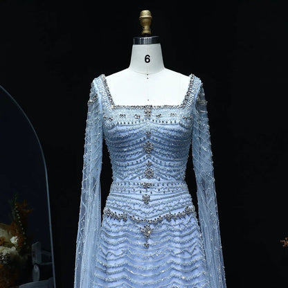 Luxury Beaded Caramel Evening Dress with Cape Sleeve SS591