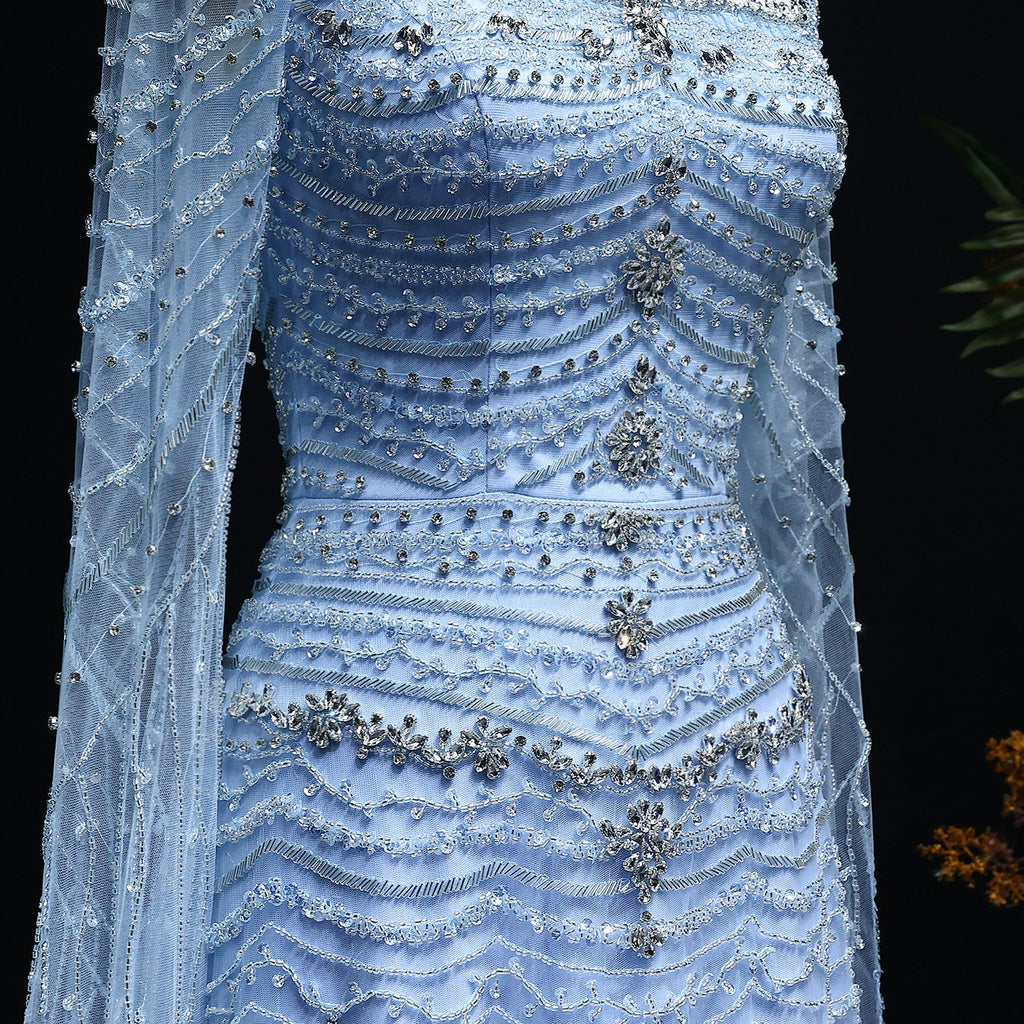 Luxury Beaded Caramel Evening Dress with Cape Sleeve SS591