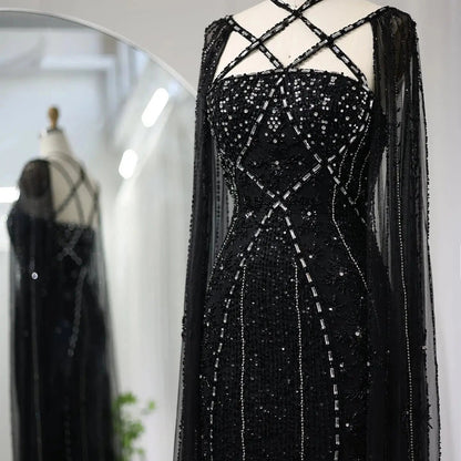 Luxury Aqua Crisscross Evening Dress with Cape Sleeves SS391