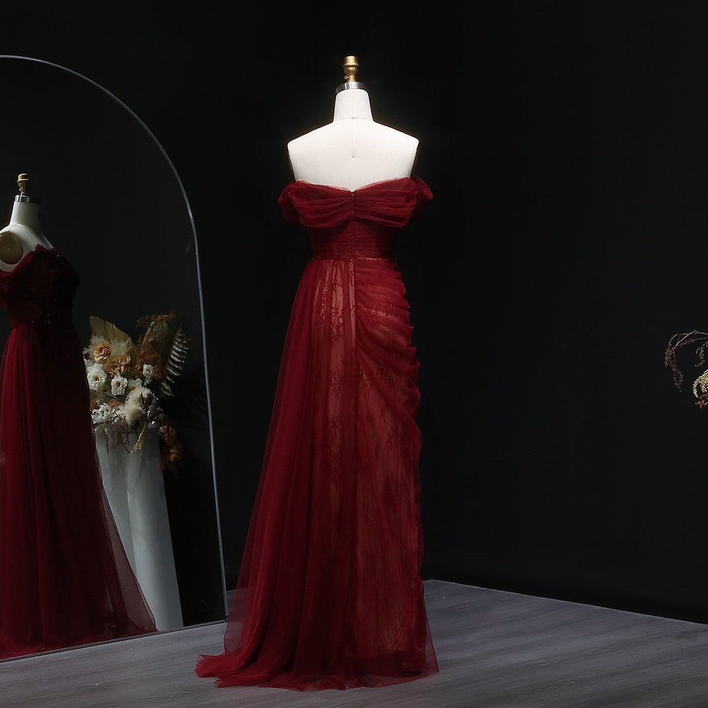 Elegant Red Strapless Mermaid Evening Dress with Overskirt SF270