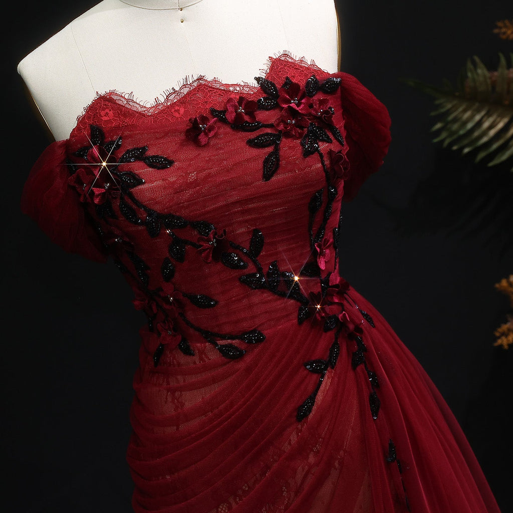 Elegant Red Strapless Mermaid Evening Dress with Overskirt SF270