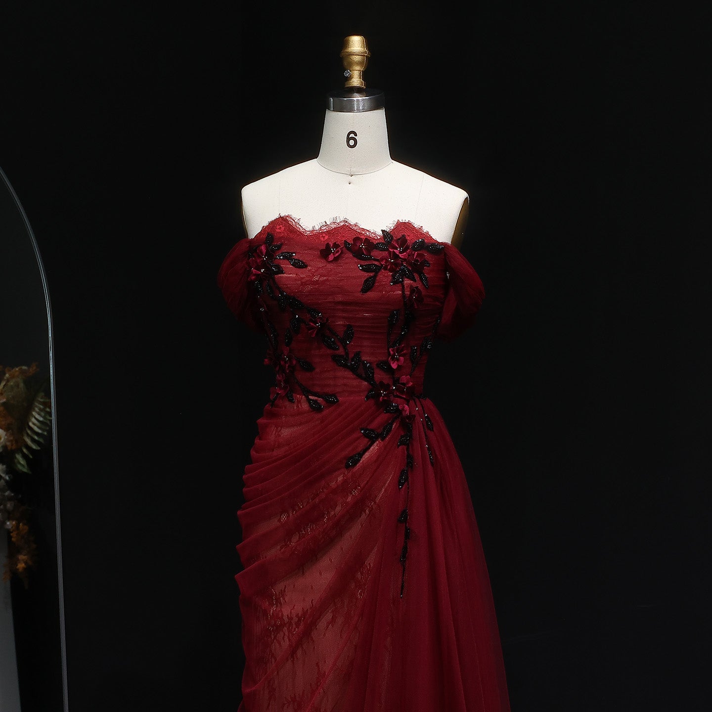 Elegant Red Strapless Mermaid Evening Dress with Overskirt SF270
