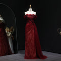 Elegant Red Strapless Mermaid Evening Dress with Overskirt SF270