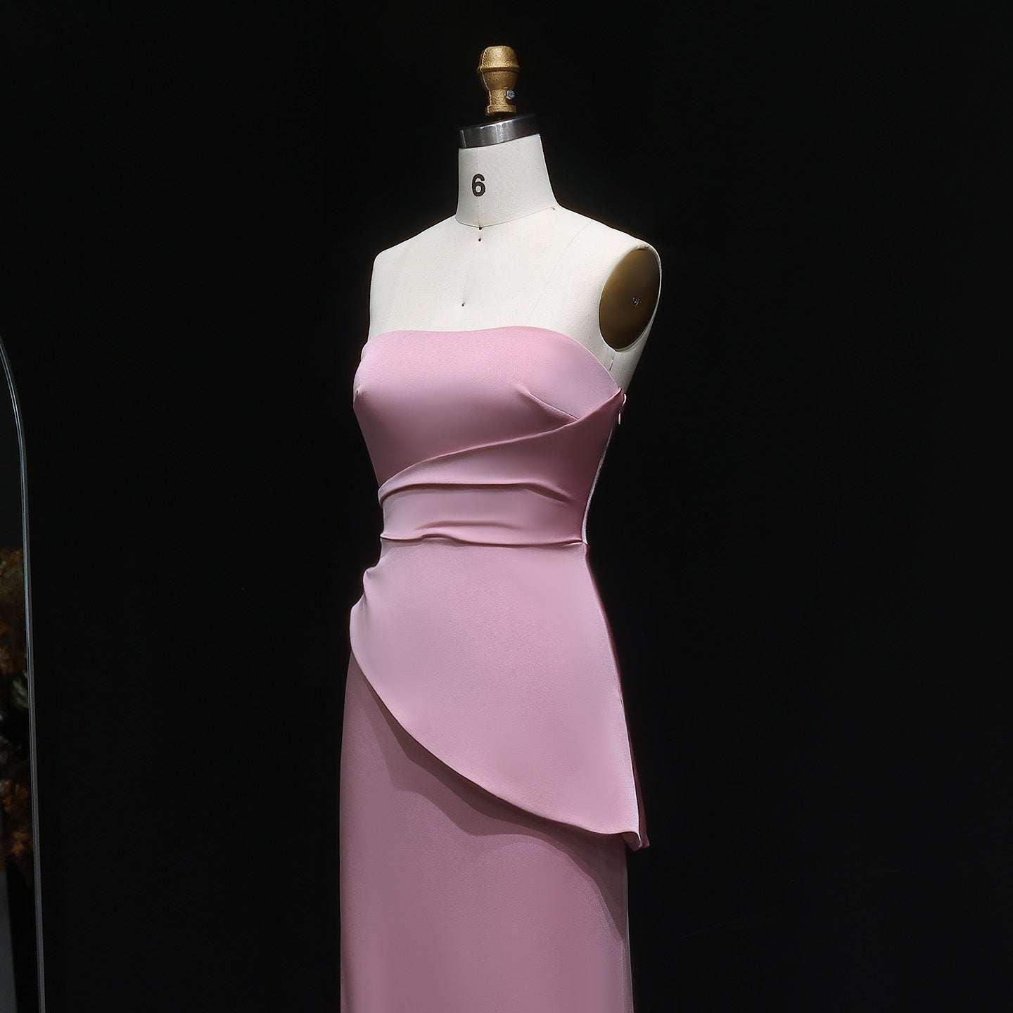 Elegant Coral Pink Strapless Evening Dress with Pleats SF213