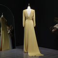Elegant Yellow V-Neck Mermaid Evening Dress with Long Sleeves SF173