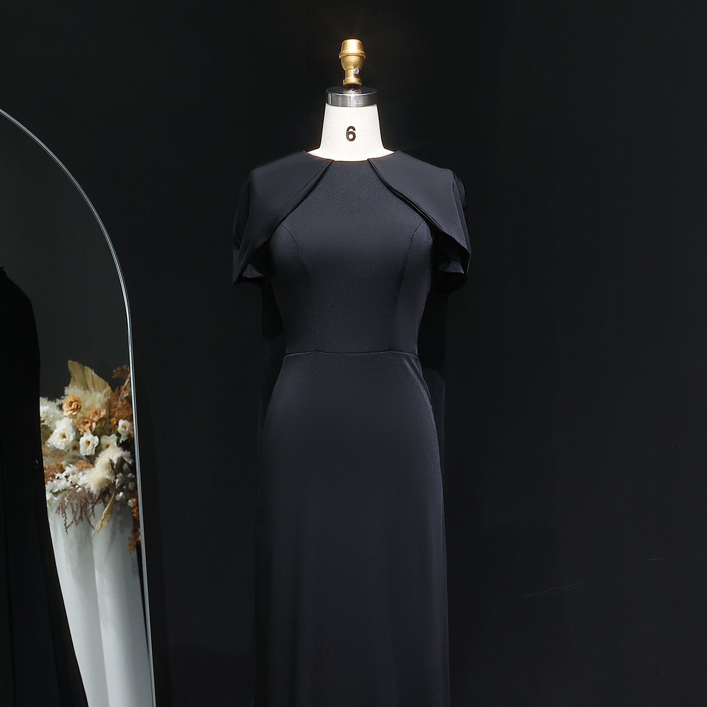 Elegant Pink O-Neck Mermaid Evening Dress with Cape Sleeves SF033