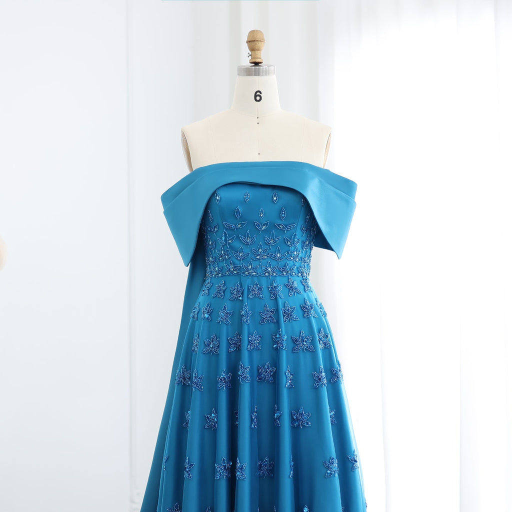Elegant Beaded Yellow Satin Evening Dress with Cape SS455