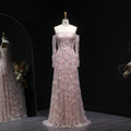 Elegant Pink Long Sleeve Beaded Embroidered Evening Dress SS638