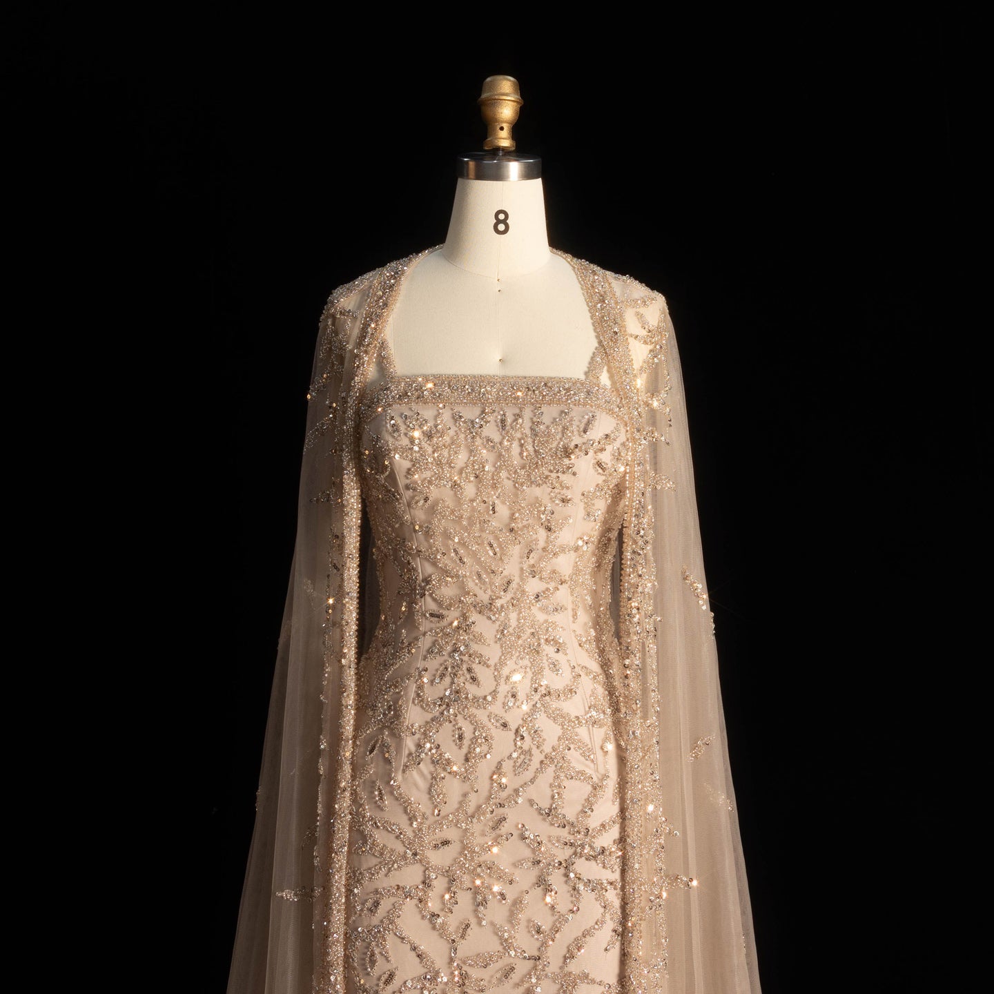 Luxury Crystal Pink Evening Dress with Cape SS393