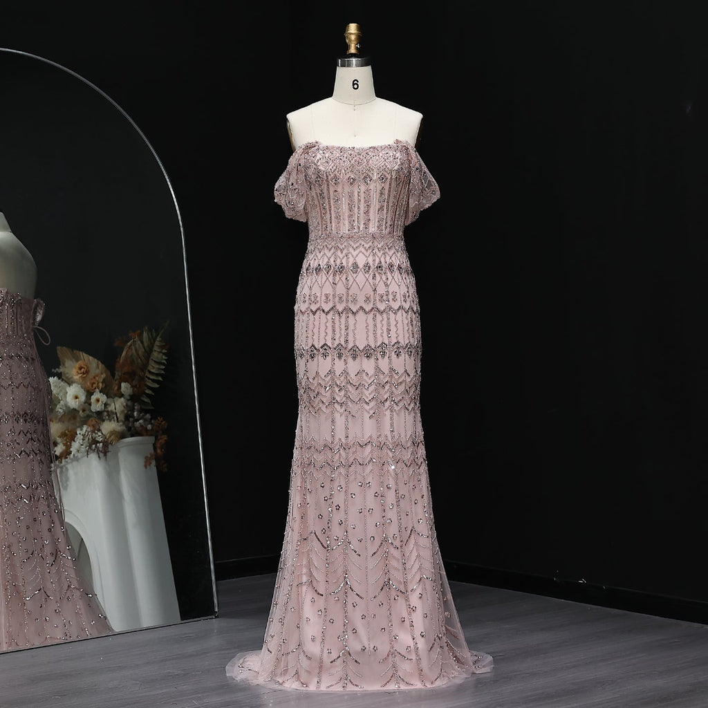 Luxury Beaded Off-Shoulder Mermaid Evening Dress SS291