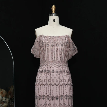 Luxury White Beaded Short Sleeves Evening Dress SS291