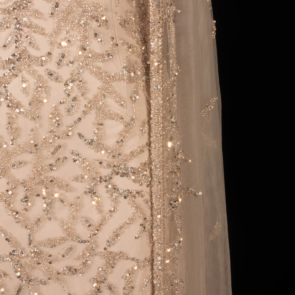 Luxury Crystal Pink Evening Dress with Cape SS393