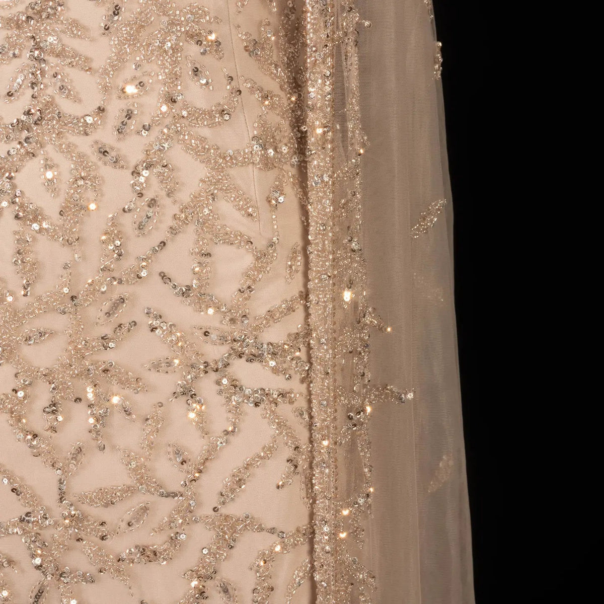 Elegant Champagne Beaded Evening Gown with Sheer Cape SS393
