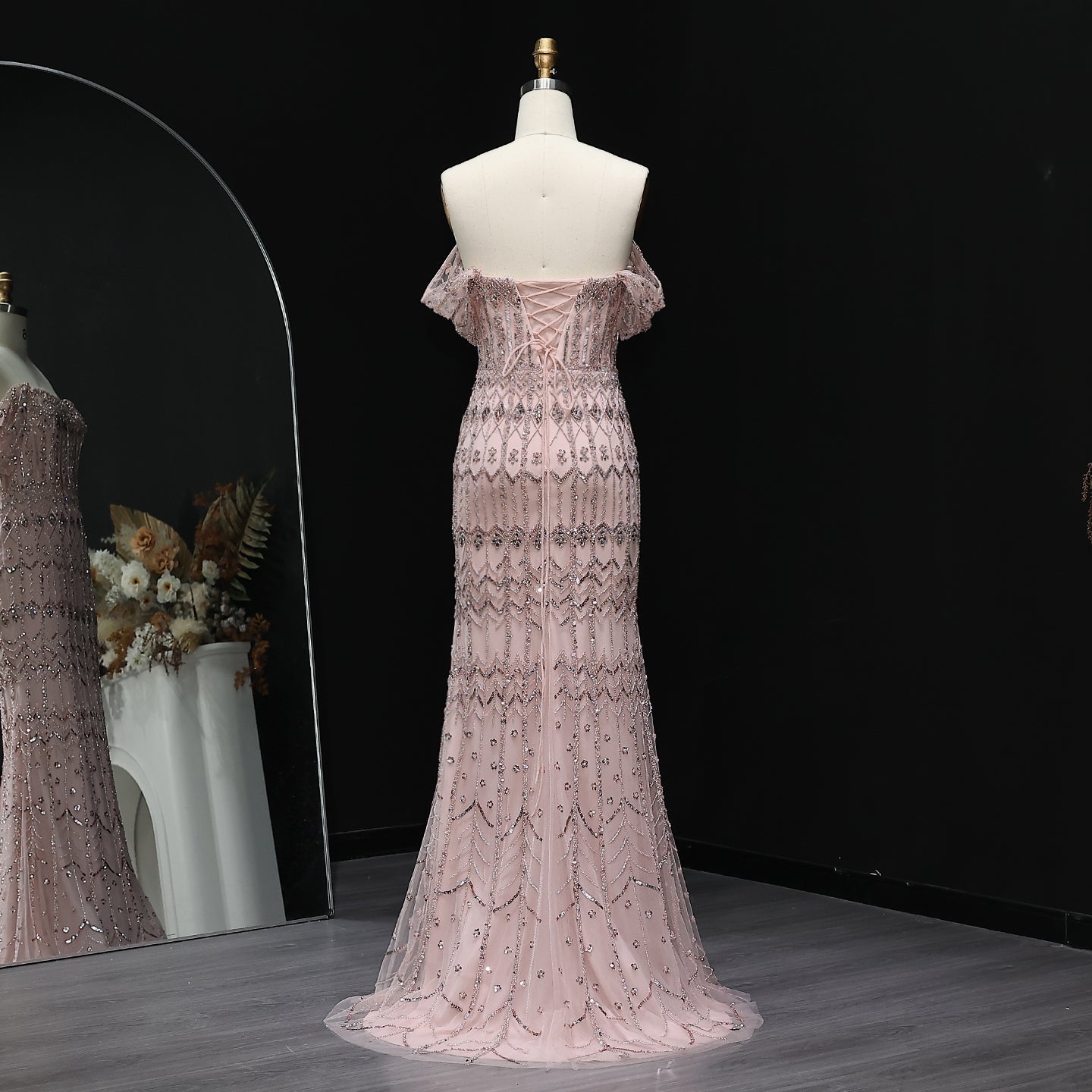Luxury Beaded Off-Shoulder Mermaid Evening Dress SS291