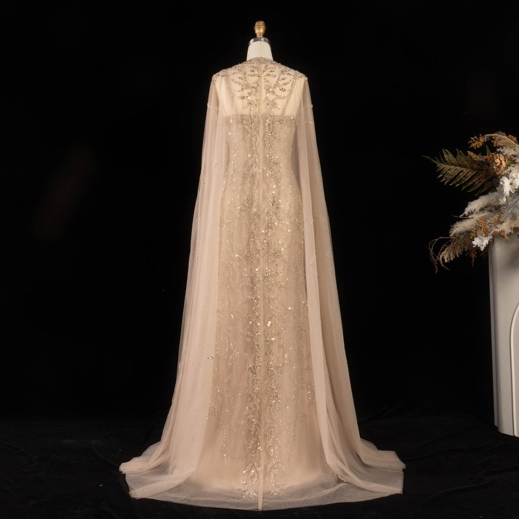 Luxury Crystal Pink Evening Dress with Cape SS393
