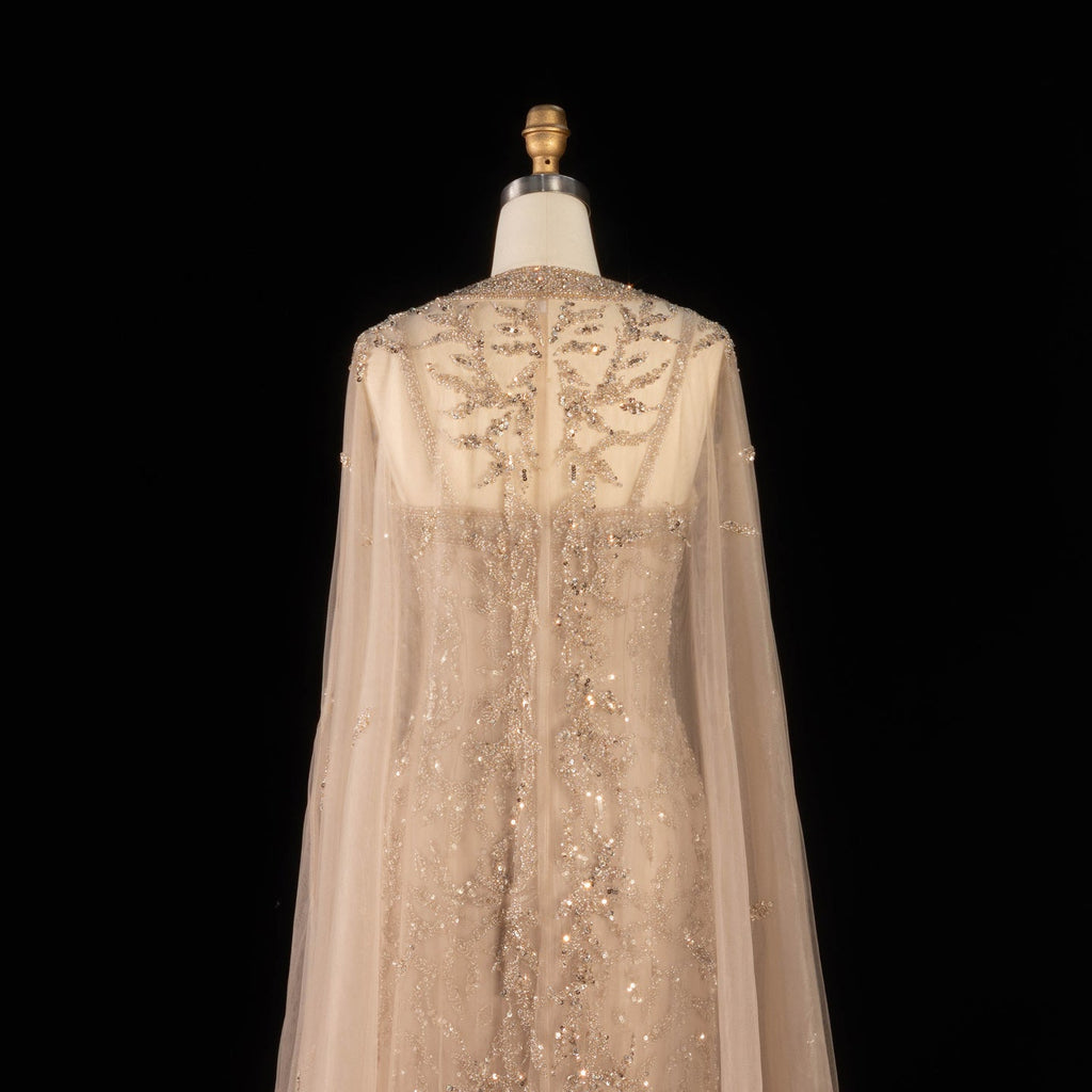 Luxury Crystal Pink Evening Dress with Cape SS393