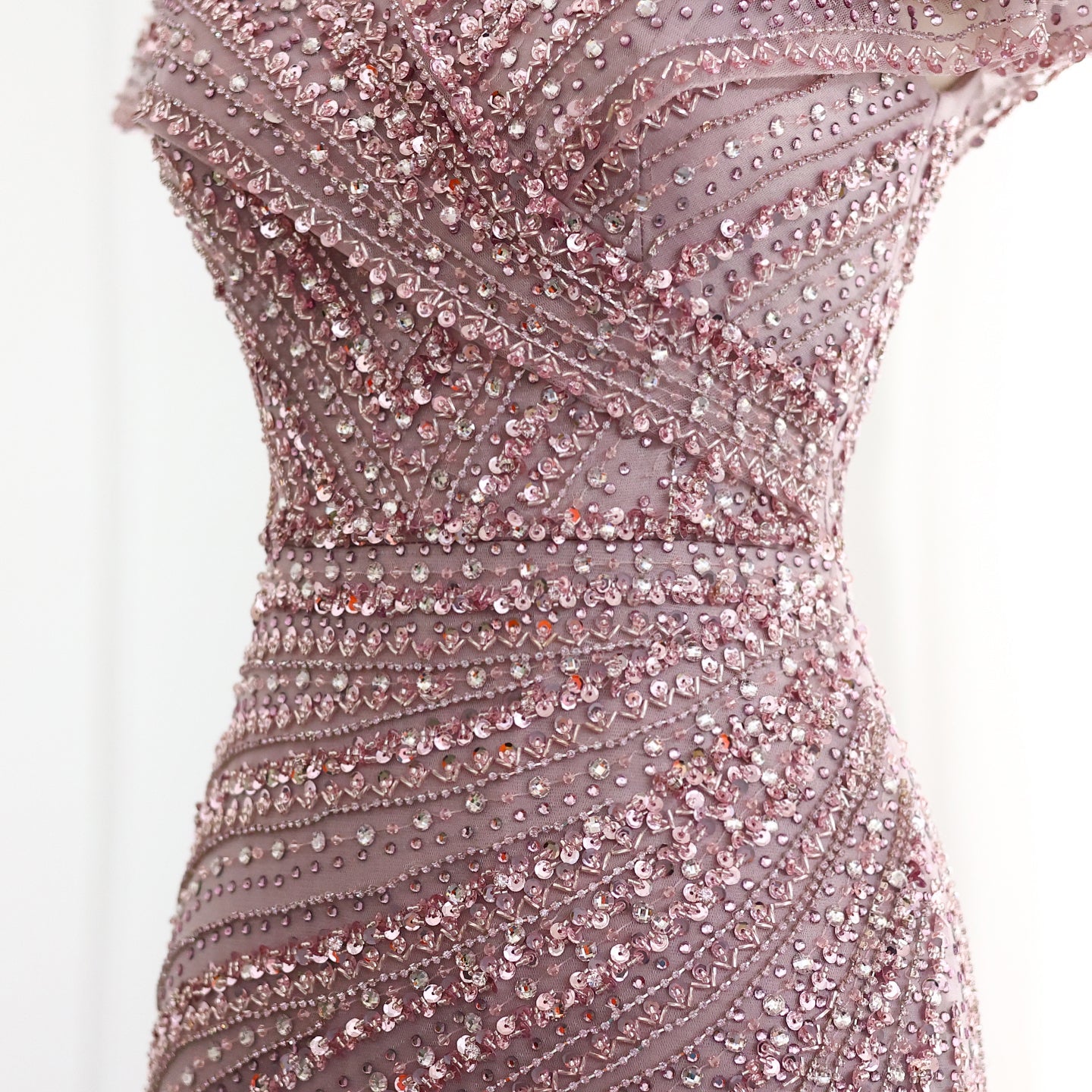 Luxury Silver Nude Mermaid Evening Dress with Cap Sleeves SS045