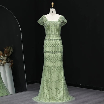 Luxury White Beaded Short Sleeves Evening Dress SS291