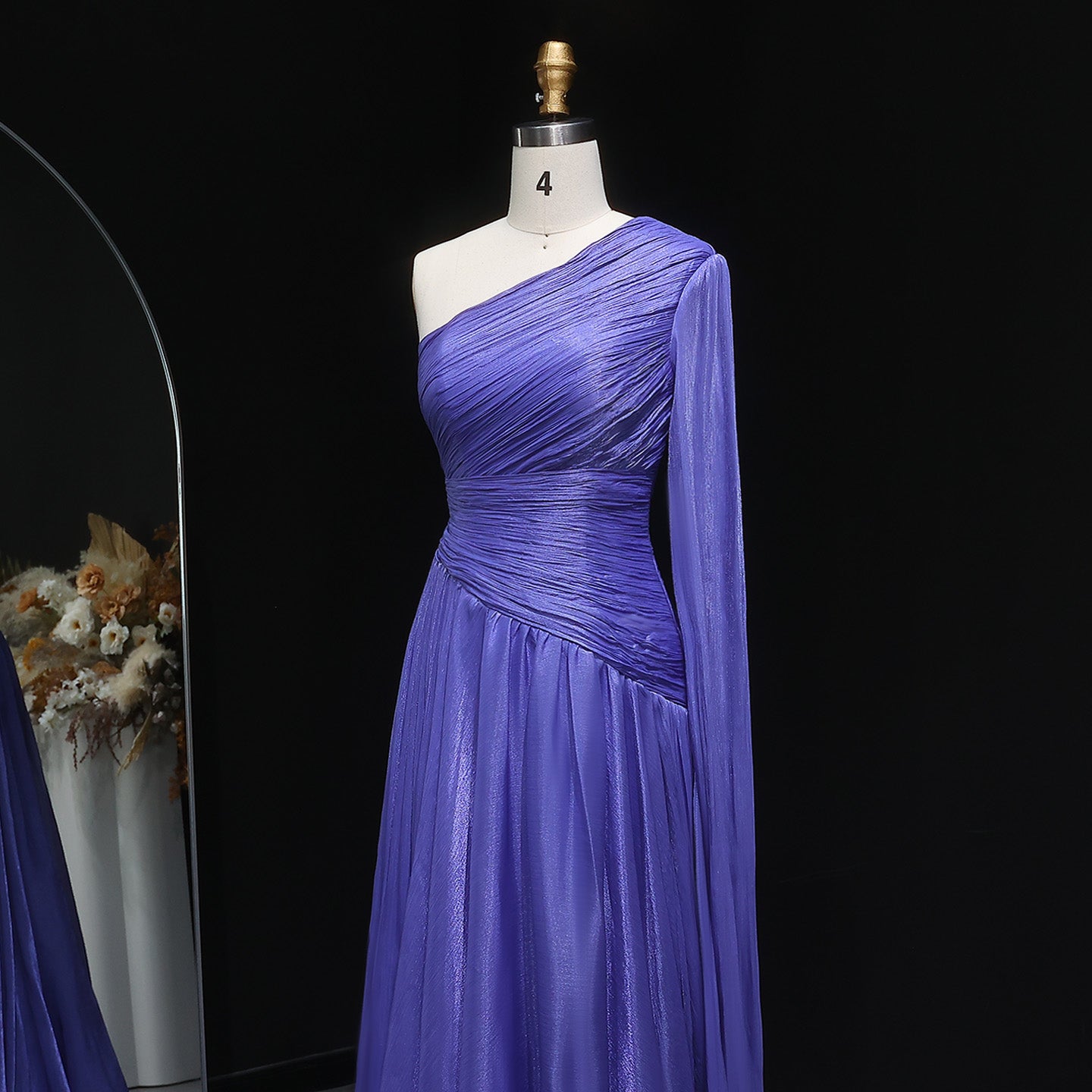 Elegant Green One Shoulder A-Line Evening Dress SF406