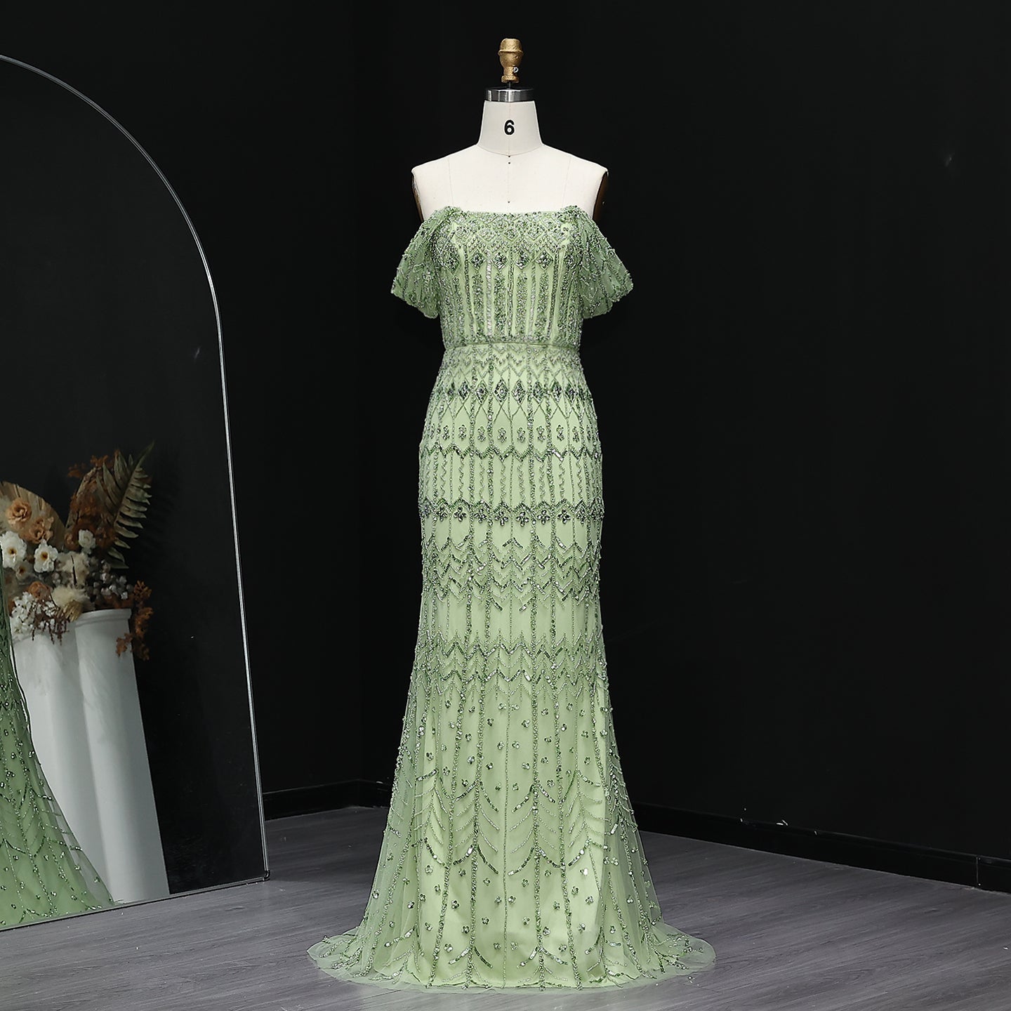 Luxury Beaded Off-Shoulder Mermaid Evening Dress SS291