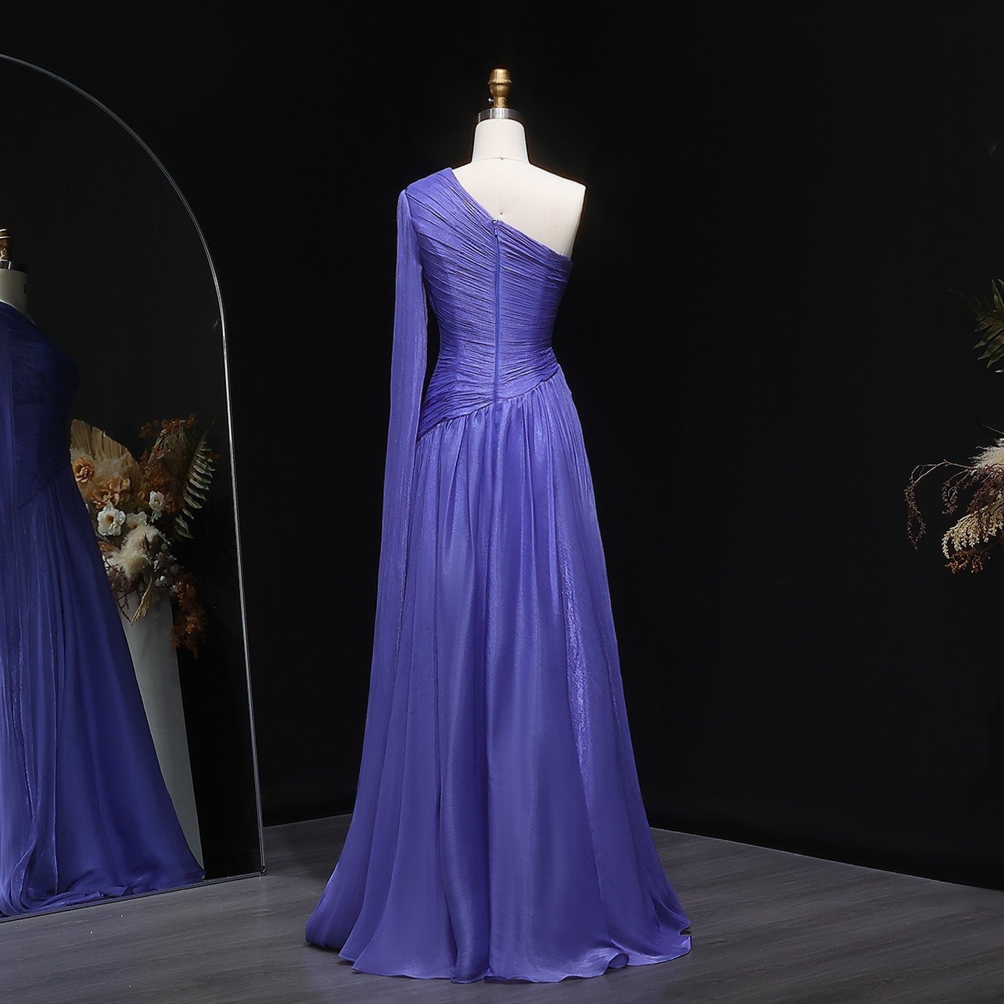 Elegant Green One Shoulder A-Line Evening Dress SF406